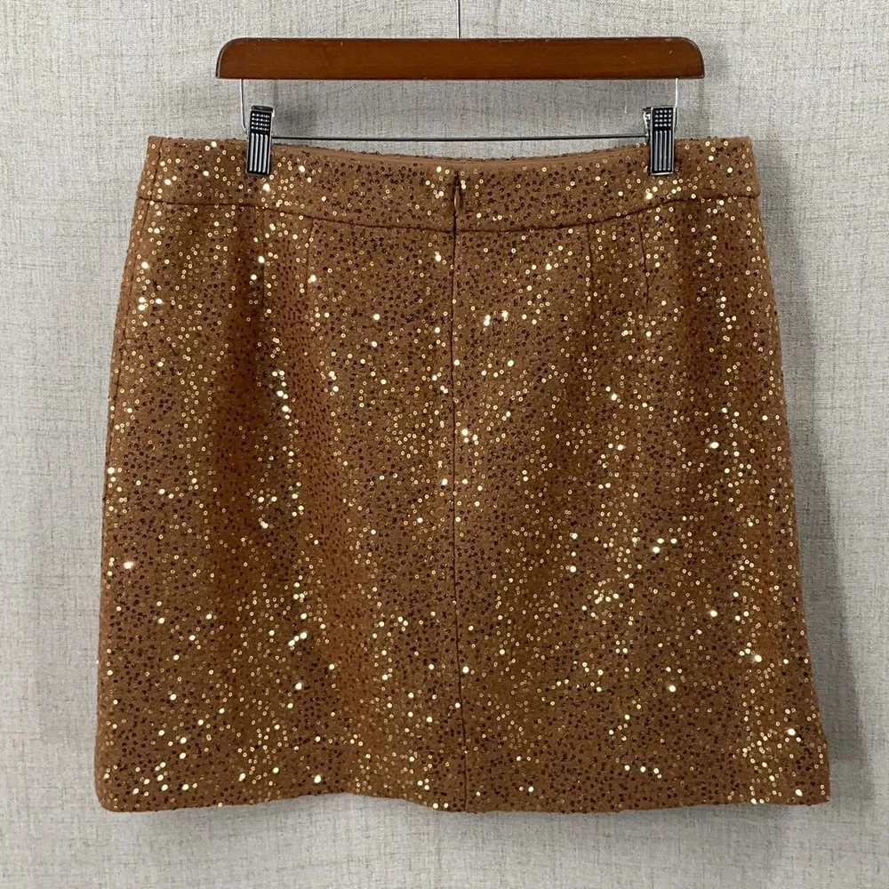 LOFT Mini Skirt Women 14 Bronze Wool Sequin A-Line Party Holiday Festive Glam